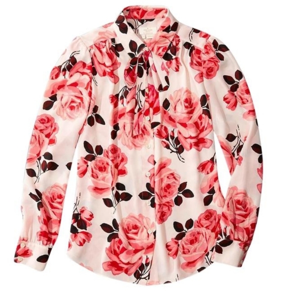 kate spade Tops - kate spade Floral Rosa Tie Neck Pink Rose Blouse